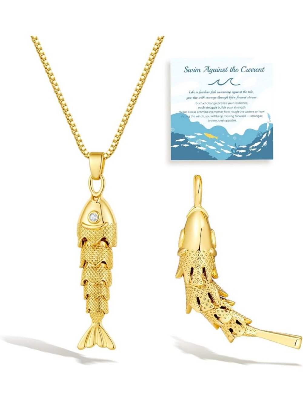 Gold Plated Fish Pendant Necklace for Women - Inspirational Beach Jewelry Gift